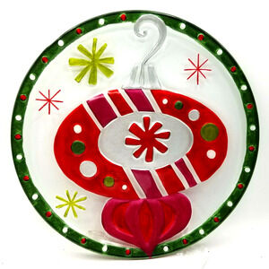 Hand Blown Fused Glass Christmas Bulb Plate Silvestri by Lori Siebert 12"